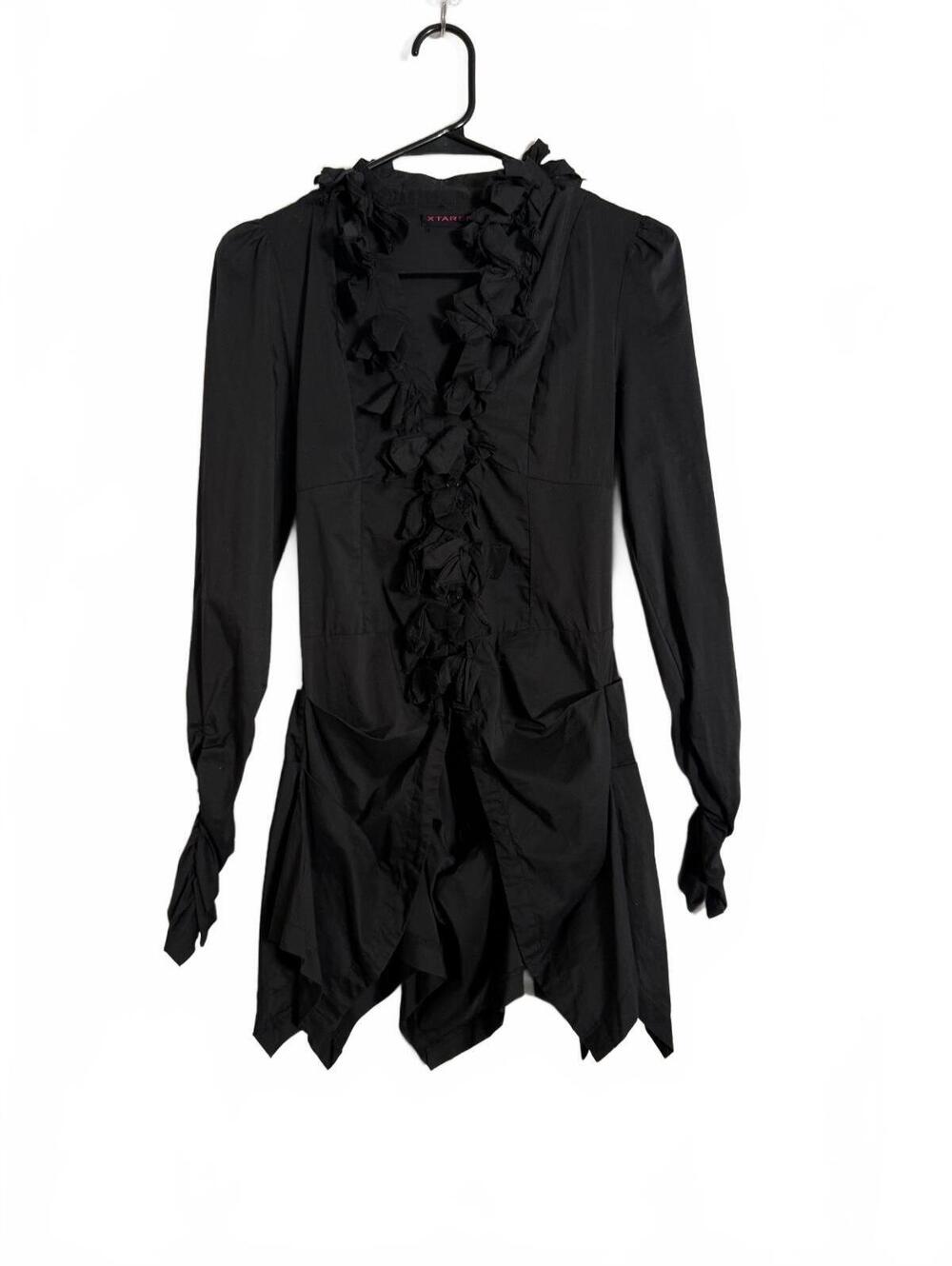 Y2K  Indie Sleaze XTAREN Black Ruffled Long Sleeve Button up Blouse